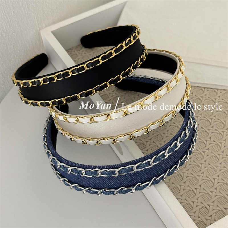 Streetwear Brands - Diadema de tela vaquera con cadena